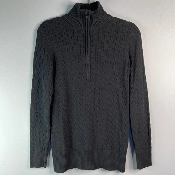 VINTAGE Polo Jeans Company Black Cable Knit Zip Sweater Long Sleeve Preppy M - Picture 10 of 10